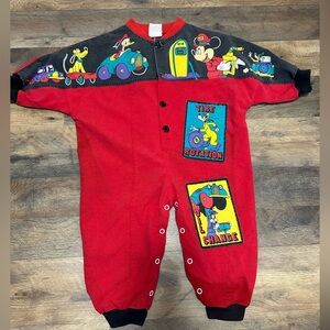 Vintage Disney Red and Black Kids One Piece with Mickey Mouse